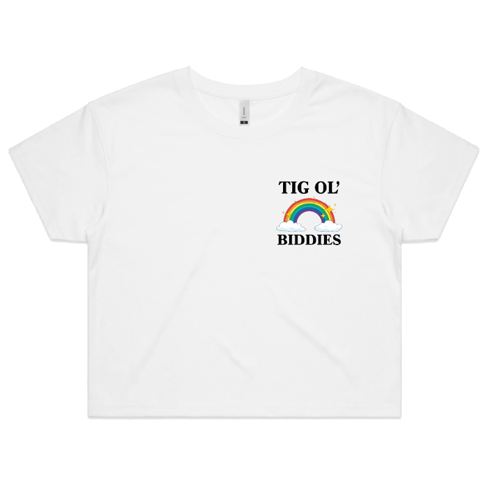 S / White Tig Ol’ Biddies 🍒🤤 - Women's Crop Top