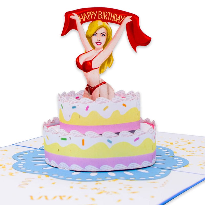 Surprise Cake Girl 🎂👙- 3D Inappropriate Greeting Card