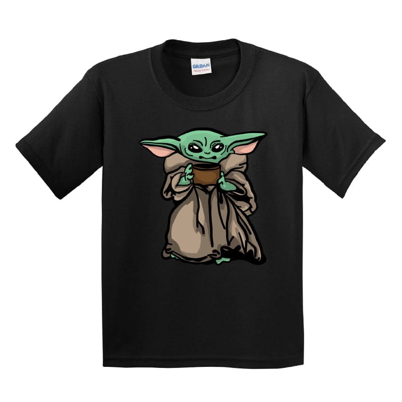 XS / Black / Large Front Design Baby Yoda 👶 - Youth T Shirt