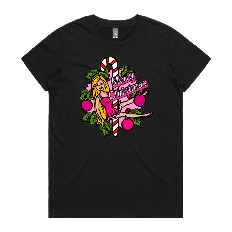 XS / Black / Large Front Design Barbee Christmas 👠🎄 - Women's T Shirt
