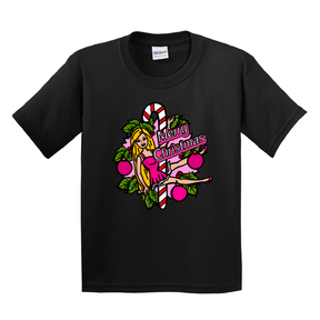 XS / Black / Large Front Design Barbee Christmas 👠🎄- Youth T Shirt