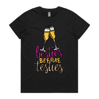 XS / Black / Large Front Design Besties Before Testies 👭🥰 – Women's T Shirt