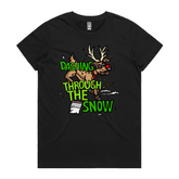 XS / Black / Large Front Design Dashing Through The Snow ❄️🦌 - Women's T Shirt