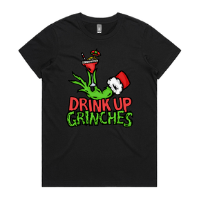 XS / Black / Large Front Design Drink Up Grinches 😈🎄 - Women's T Shirt