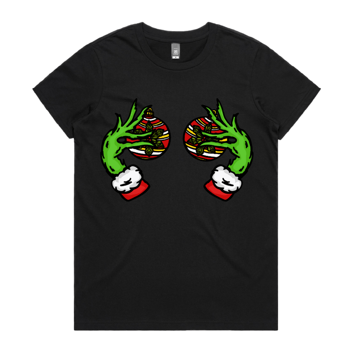 XS / Black / Large Front Design Grinch Nips 🟢🟢 - Women's T Shirt