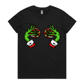 XS / Black / Large Front Design Grinch Nips 🟢🟢 - Women's T Shirt