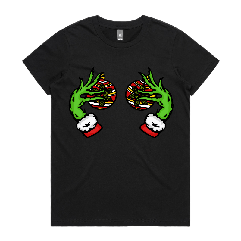 XS / Black / Large Front Design Grinch Nips 🟢🟢 - Women's T Shirt