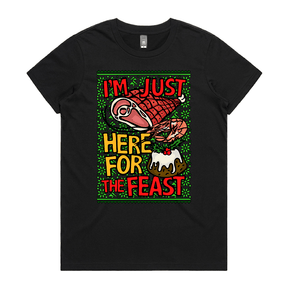 XS / Black / Large Front Design Here For The Feast 🦐🎄🐖 - Women's T Shirt