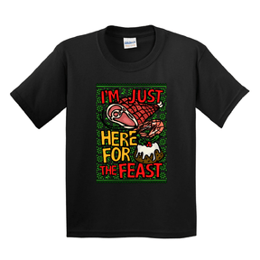 XS / Black / Large Front Design Here for The Feast 🦐🎄🐖- Youth T Shirt
