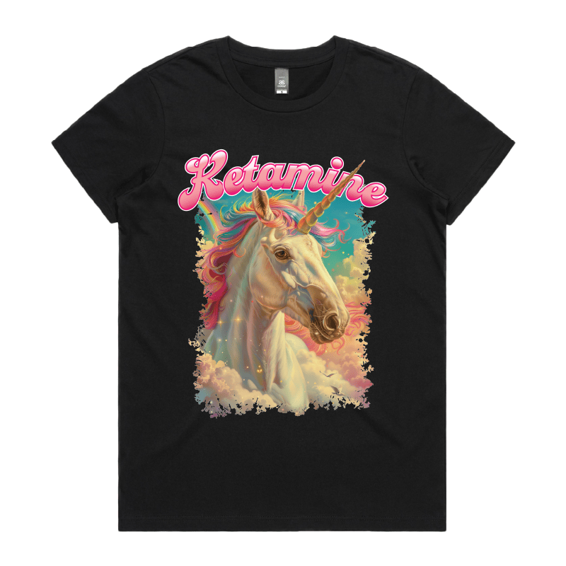 XS / Black / Large Front Design Ketamine Unicorn 💉🦄 - Women's T Shirt