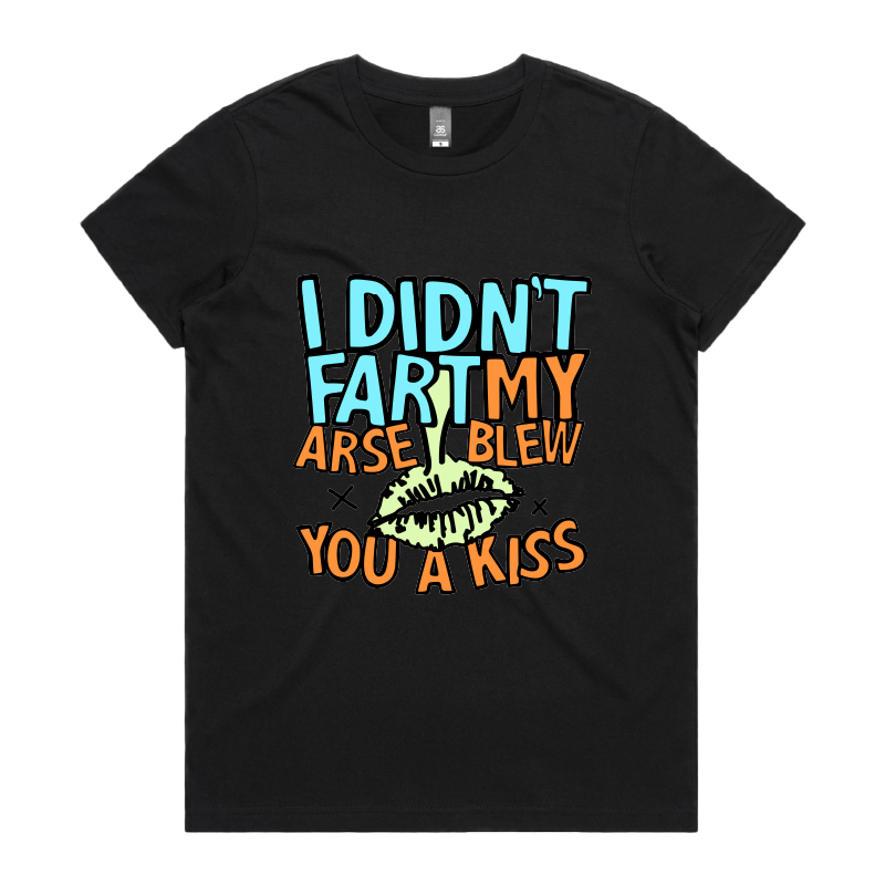 XS / Black / Large Front Design Kiss From Down Under 😘💨 – Women's T Shirt