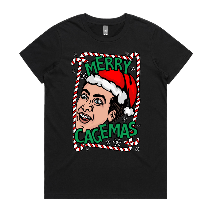 XS / Black / Large Front Design Merry Cagemas Saint Nicholas 🤪🎅 - Women's T Shirt