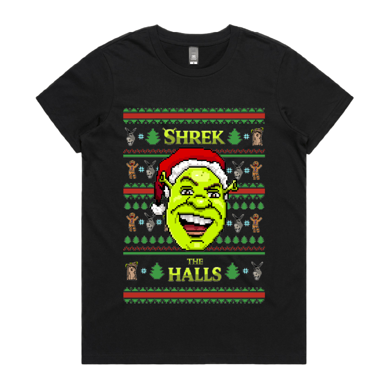 XS / Black / Large Front Design Shrek The Halls 💚🎄 - Women's T Shirt