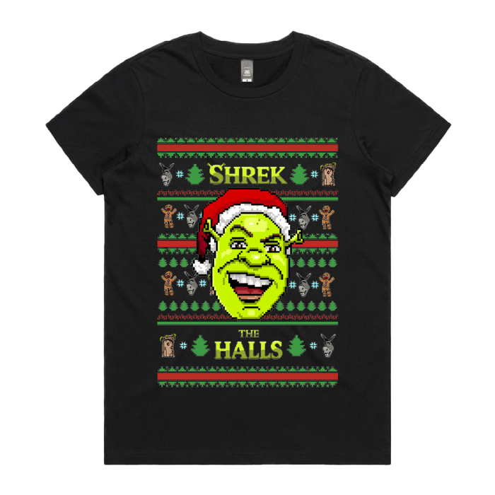 XS / Black / Large Front Design Shrek The Halls 💚🎄 - Women's T Shirt
