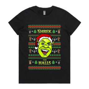 XS / Black / Large Front Design Shrek The Halls 💚🎄 - Women's T Shirt