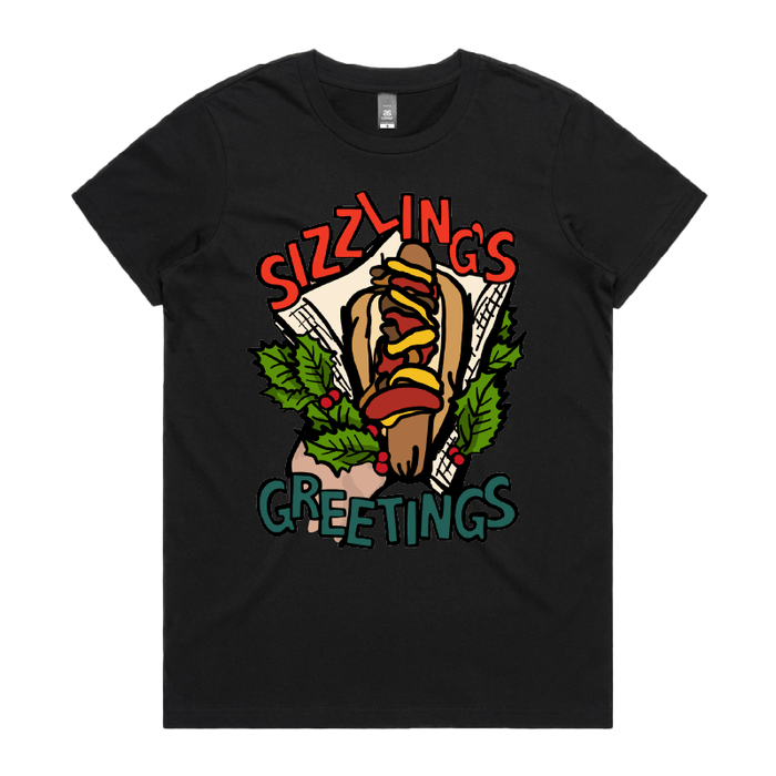 XS / Black / Large Front Design Sizzlin's Greetings 🌭🎅 - Women's T Shirt