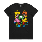 XS / Black / Large Front Design Two Girls One-Up 🍄📤 – Women's T Shirt