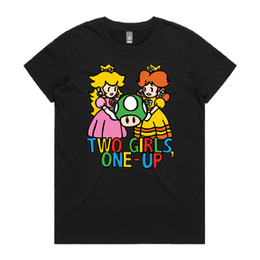 XS / Black / Large Front Design Two Girls One-Up 🍄📤 – Women's T Shirt