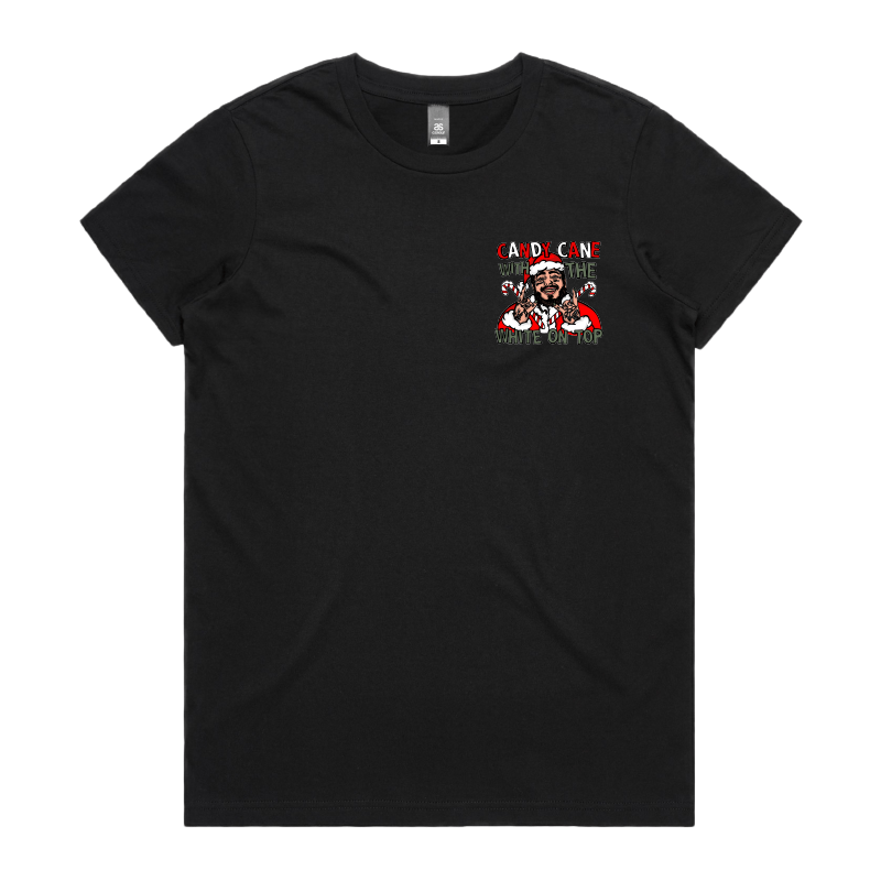XS / Black / Small Front Design Malone’s Candy Canes 🍬❄️ - Women's T Shirt