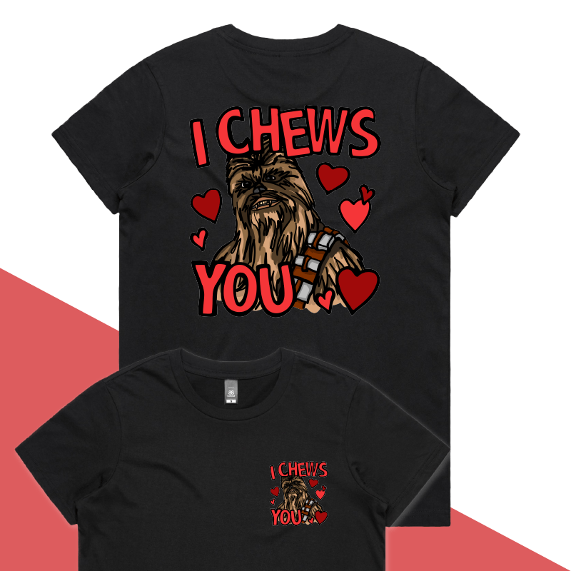 XS / Black / Small Front & Large Back Design Chewie Love 💈🌹 – Women's T Shirt