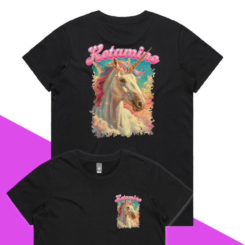 XS / Black / Small Front & Large Back Design Ketamine Unicorn 💉🦄 - Women's T Shirt