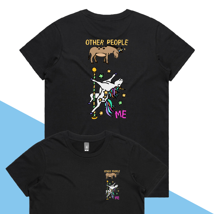 XS / Black / Small Front & Large Back Design Not Like The Others  🐴🦄 – Women's T Shirt