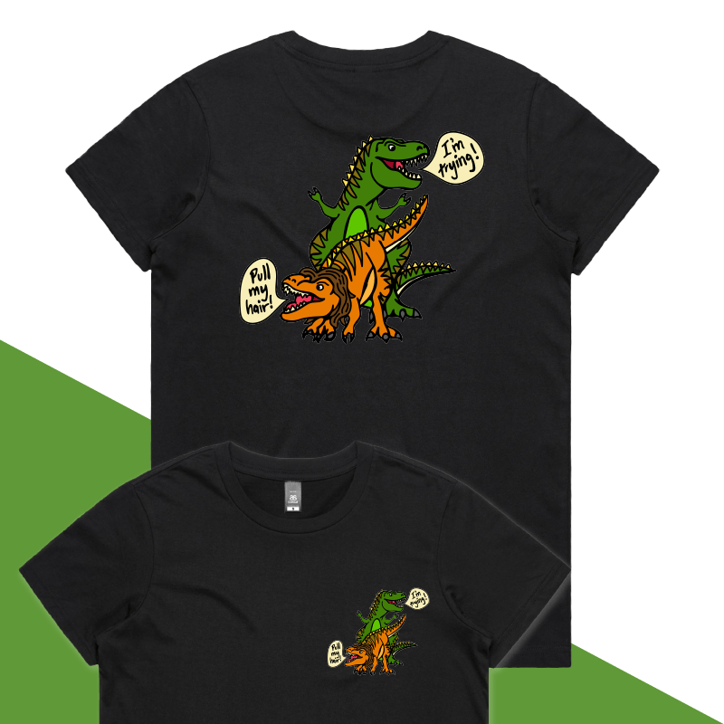XS / Black / Small Front & Large Back Design Pull My Hair 🦖🦕 – Women's T Shirt