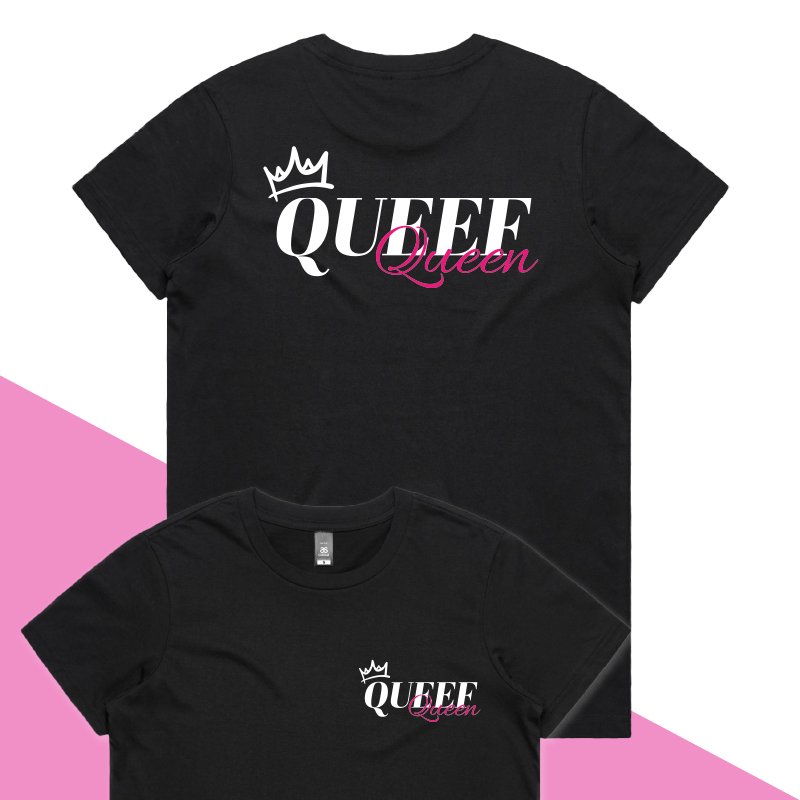 XS / Black / Small Front & Large Back Design Queef Queen 💨👑 - Women's T Shirt