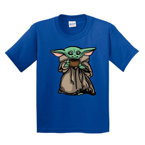 XS / Blue / Large Front Design Baby Yoda 👶 - Youth T Shirt