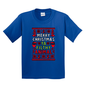 XS / Blue / Large Front Design Filthy Animal Christmas 🎅- Youth T Shirt