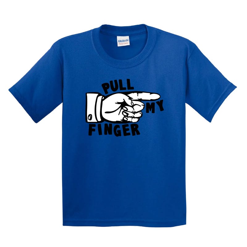 XS / Blue / Large Front Design Pull My Finger 👉 – Youth T Shirt