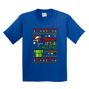 XS / Blue / Large Front Design Super Christmas 🍄🎅- Youth T Shirt