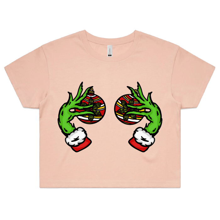 XS / Pink Grinch Nips 🟢🟢 - Women's Crop Top