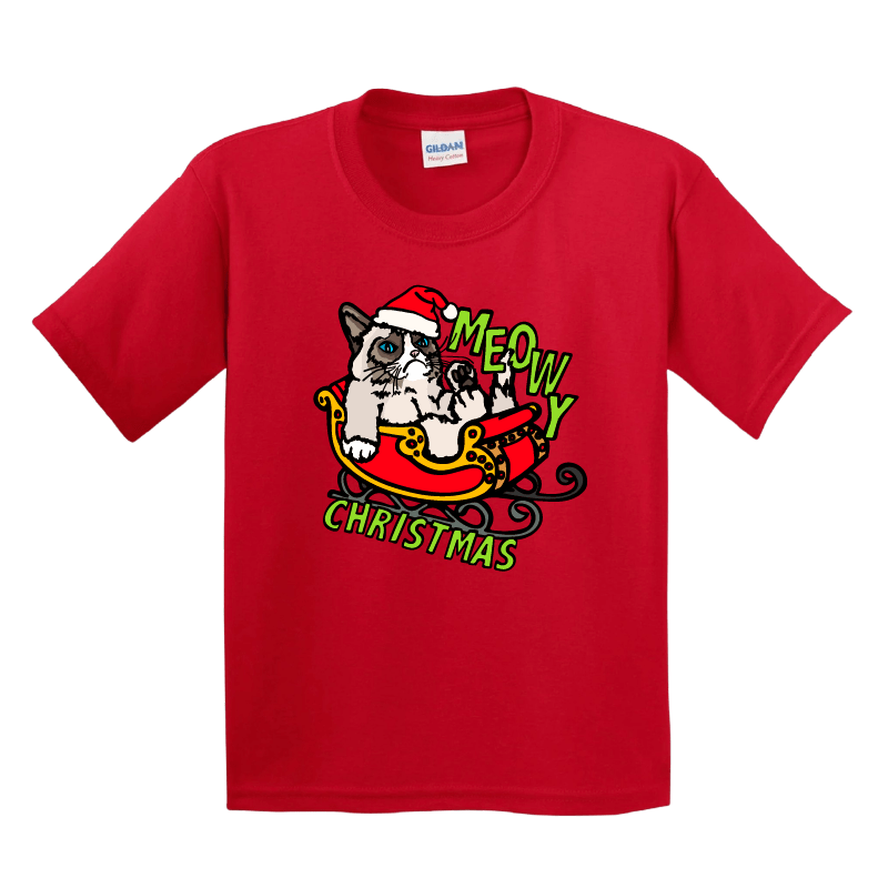XS / Red / Large Front Design Grumpy Cat Christmas 😾🎄- Youth T Shirt