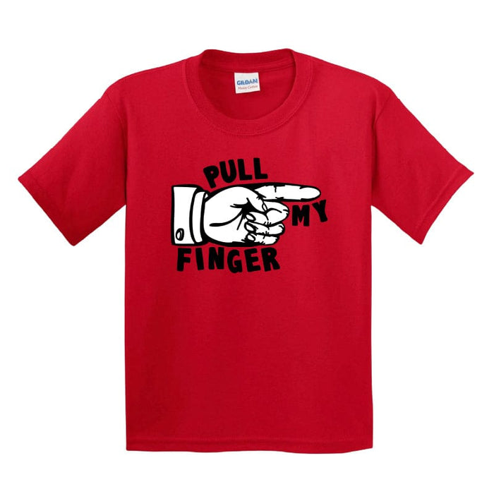 XS / Red / Large Front Design Pull My Finger 👉 – Youth T Shirt