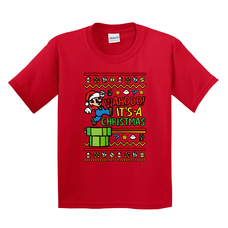 XS / Red / Large Front Design Super Christmas 🍄🎅- Youth T Shirt