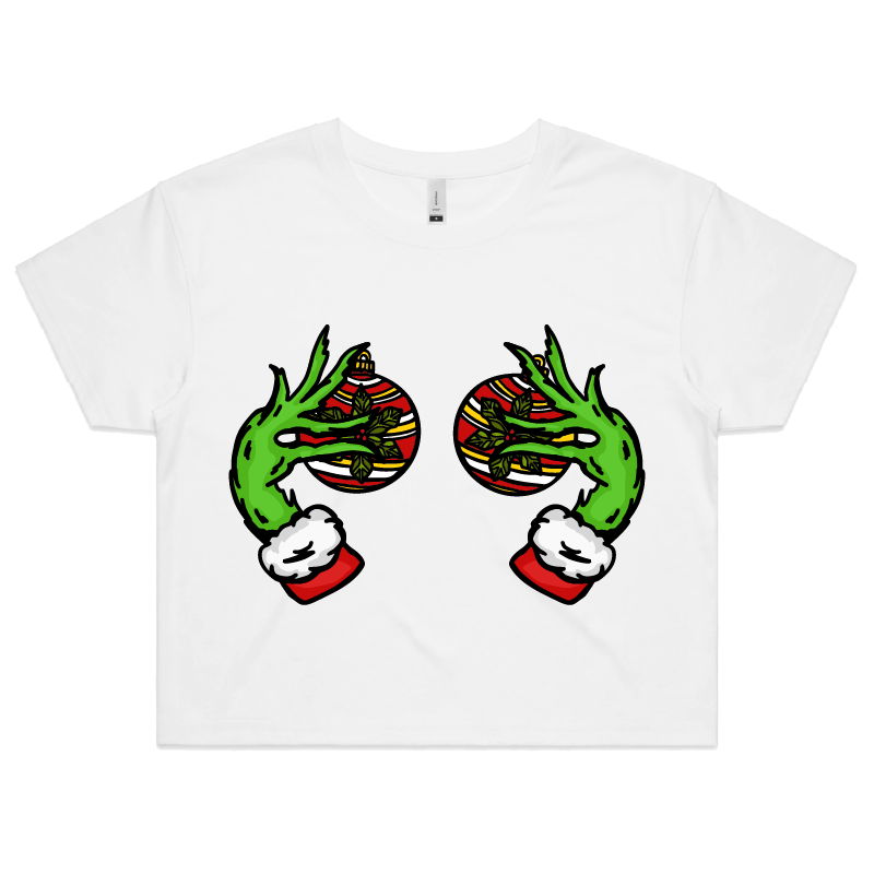 XS / White Grinch Nips 🟢🟢 - Women's Crop Top