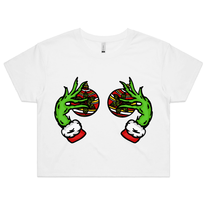 XS / White Grinch Nips 🟢🟢 - Women's Crop Top