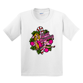 XS / White / Large Front Design Barbee Christmas 👠🎄- Youth T Shirt