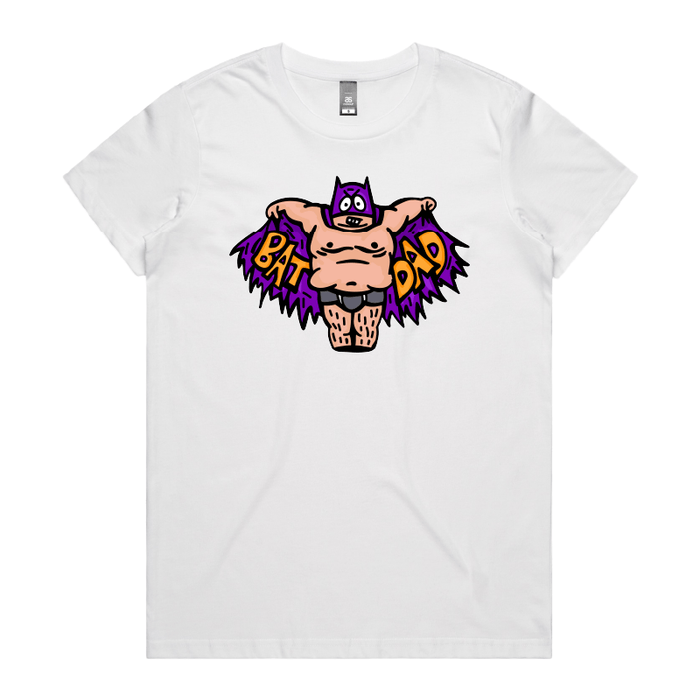 XS / White / Large Front Design Bat Dad 🦹🏻‍♂️⚾️ - Women's T Shirt