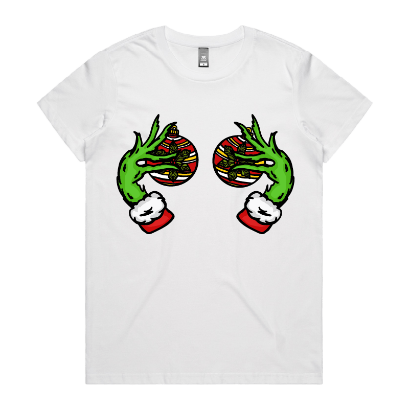 XS / White / Large Front Design Grinch Nips 🟢🟢 - Women's T Shirt