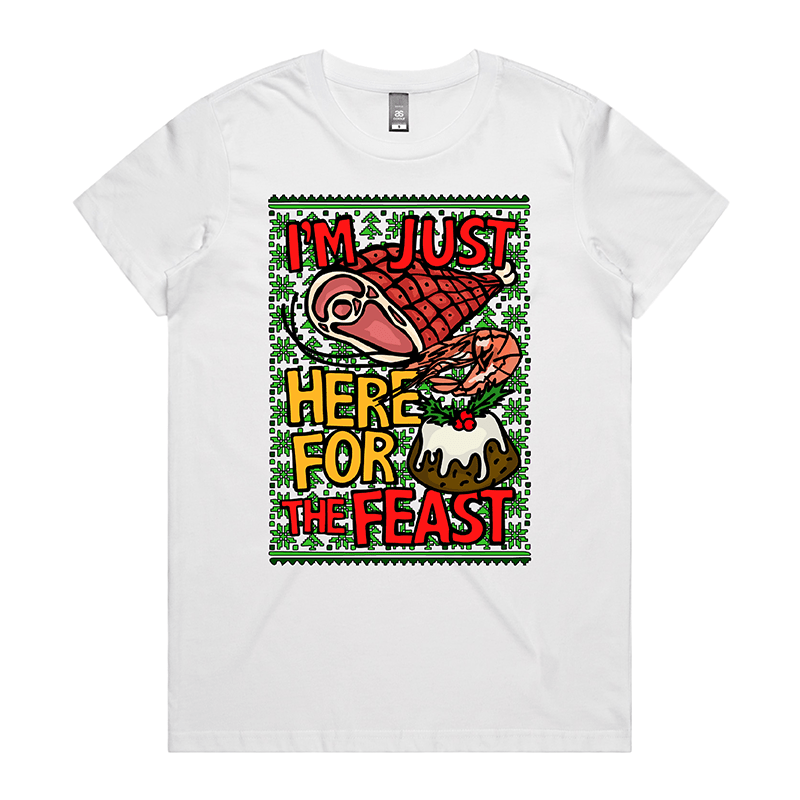 XS / White / Large Front Design Here For The Feast 🦐🎄🐖 - Women's T Shirt