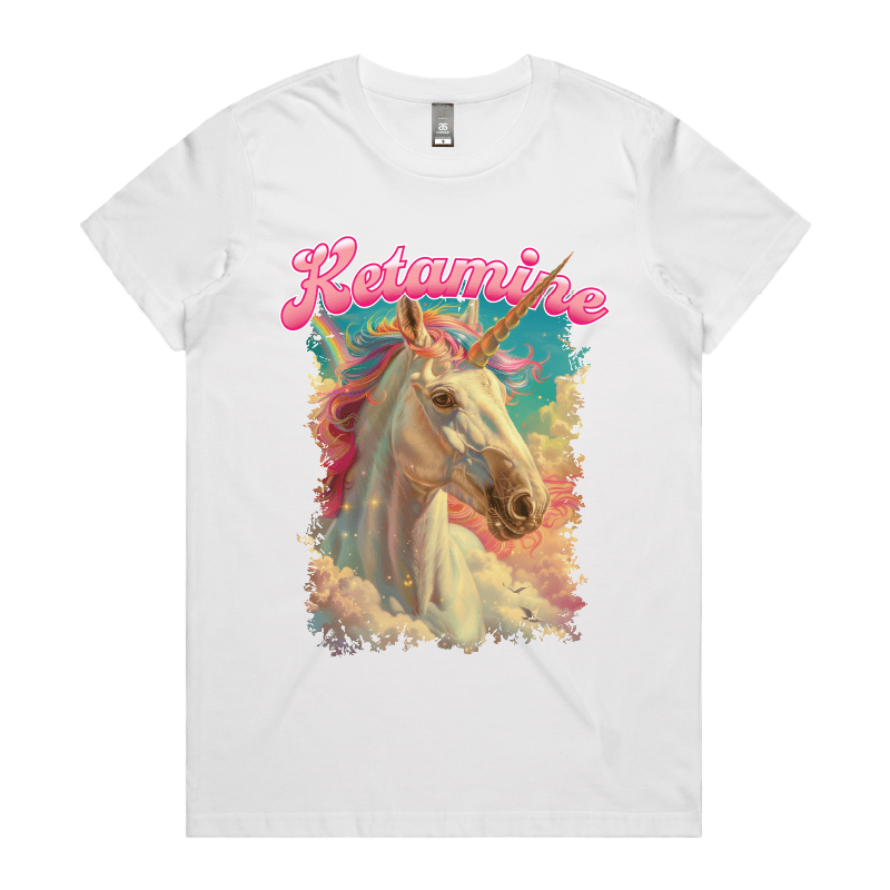 XS / White / Large Front Design Ketamine Unicorn 💉🦄 - Women's T Shirt