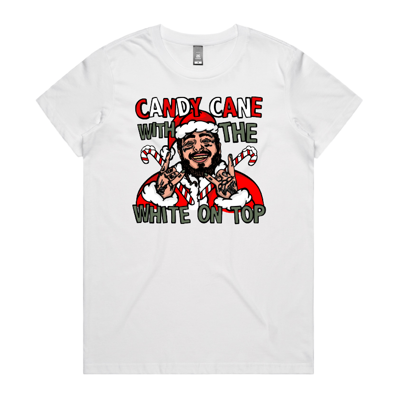XS / White / Large Front Design Malone’s Candy Canes 🍬❄️ - Women's T Shirt