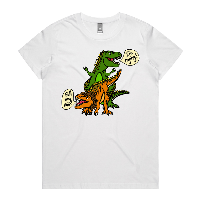 XS / White / Large Front Design Pull My Hair 🦖🦕 – Women's T Shirt