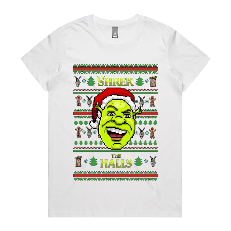 XS / White / Large Front Design Shrek The Halls 💚🎄 - Women's T Shirt