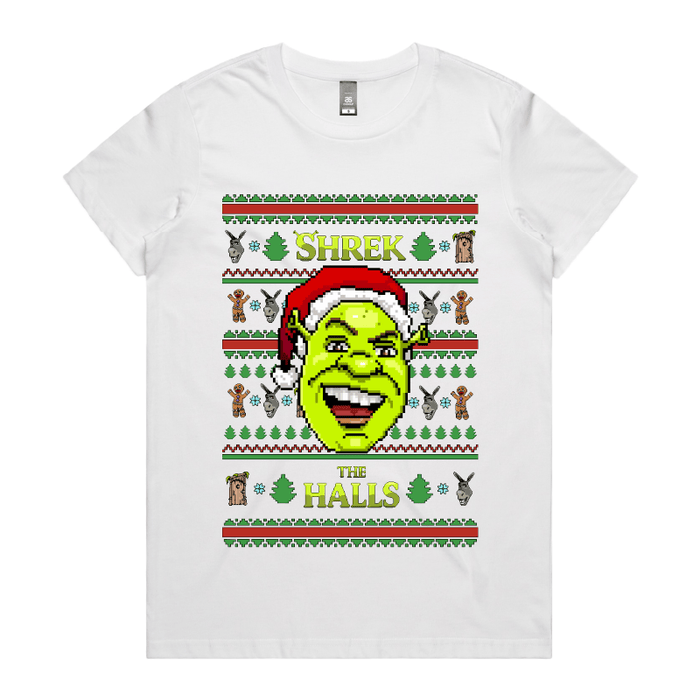 XS / White / Large Front Design Shrek The Halls 💚🎄 - Women's T Shirt