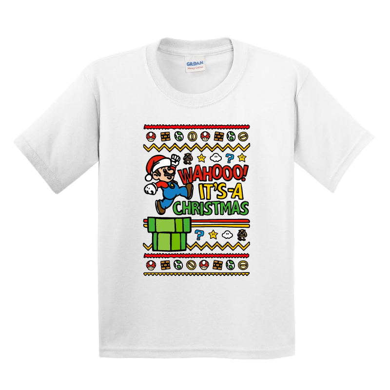 XS / White / Large Front Design Super Christmas 🍄🎅- Youth T Shirt