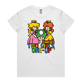 XS / White / Large Front Design Two Girls One-Up 🍄📤 – Women's T Shirt