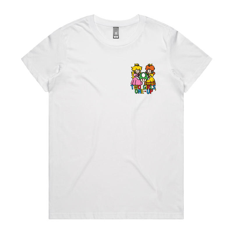 XS / White / Small Front Design Two Girls One-Up 🍄📤 – Women's T Shirt